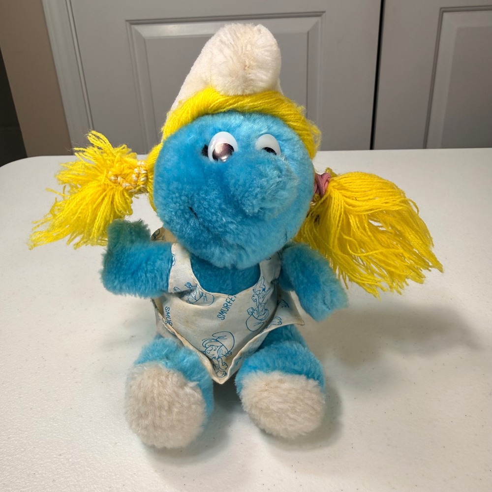 Vintage 1983 Smurfette Plush Wallace Berrie Peyo 80s Toy 7 inch Smurfs Doll